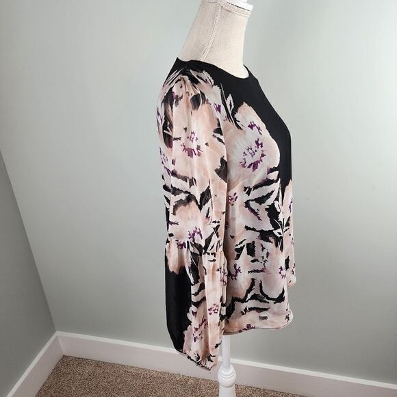 Calvin Klein Floral Sheer Long Bell Sleeve Loose Fit Lined Blouse Size XS - Picture 4 of 8